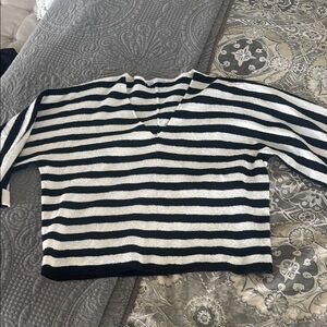 Zara Black and White Striped V-Neck Sweater